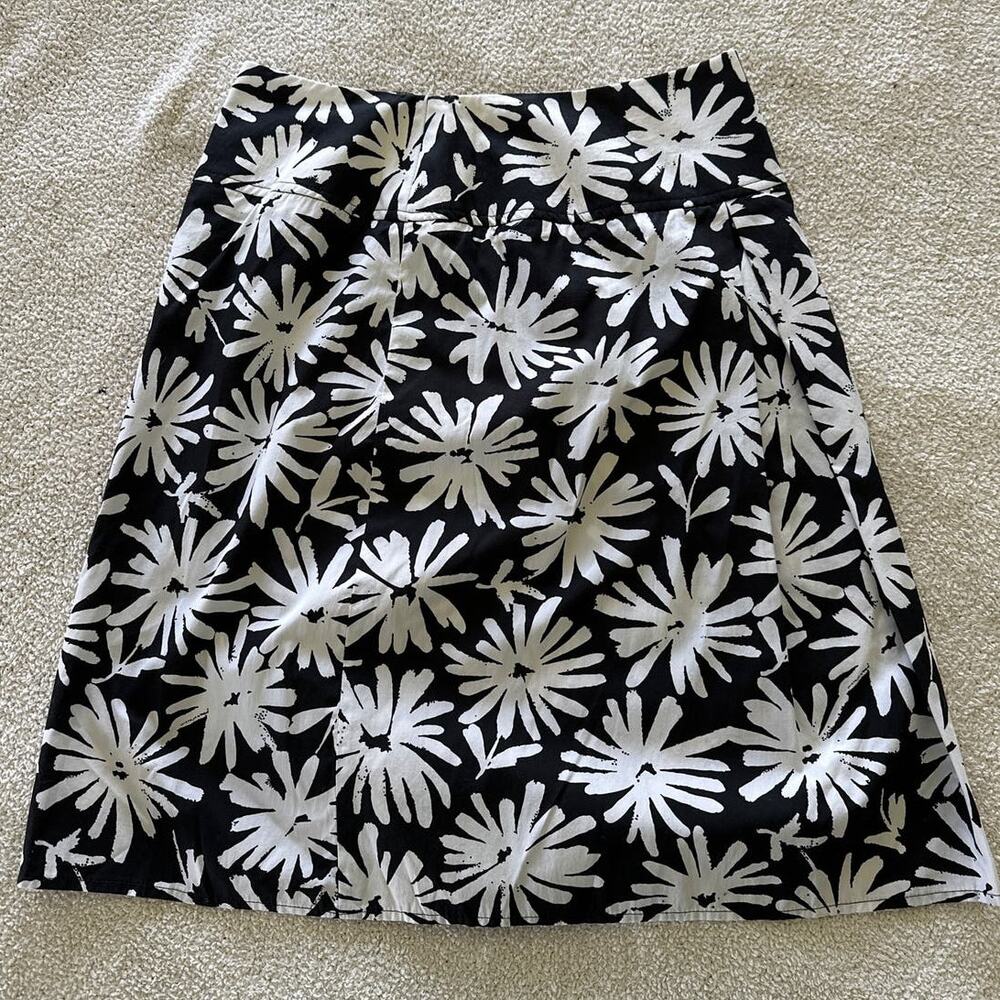 Talbots Skirt 4P Black White Floral Cotton A-Line Garden Preppy Summer Twee